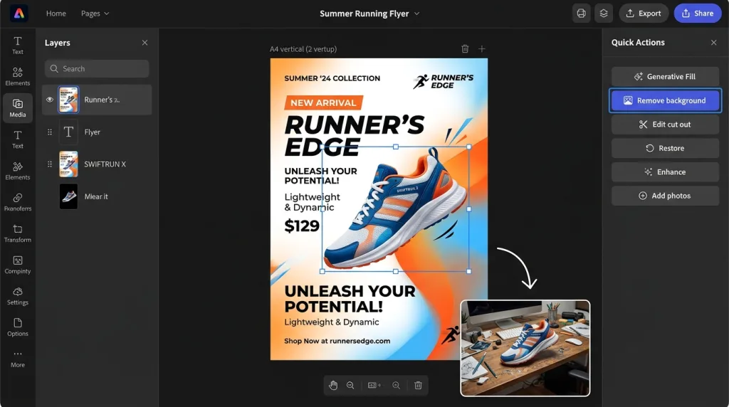 Adobe Express free flyer maker app with AI background removal tool