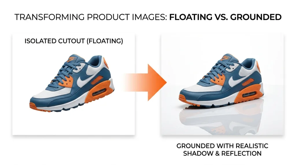 Adding a realistic drop shadow to a cut-out product photo for a professional studio look.