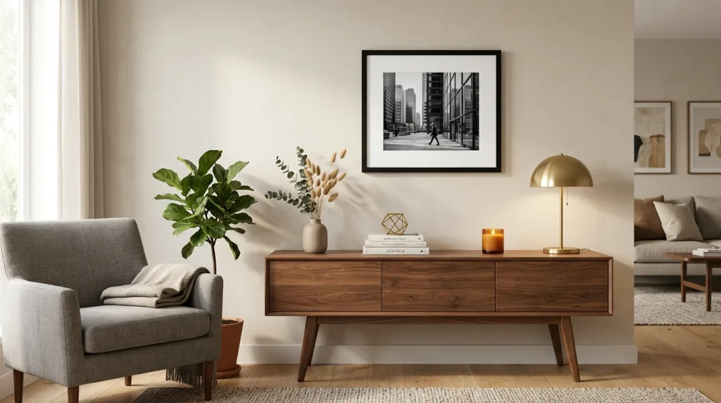 An 8x10 picture framed with a white mat inside an 11x14 frame hanging on a wall