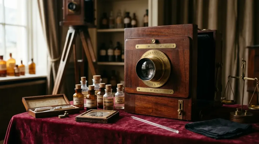 Antique 1839 Giroux Daguerreotype wooden camera, the first commercial camera ever sold.