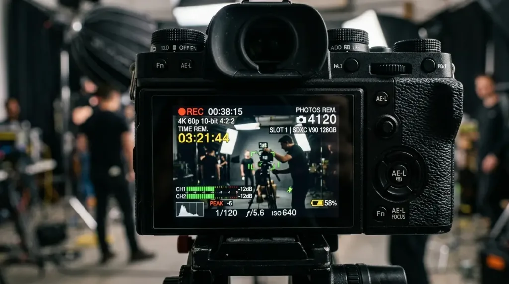 Camera display showing 4k video recording time and remaining photo storage capacity on a 256GB memory card.