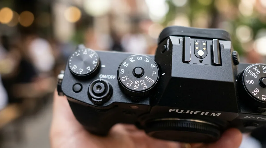 Close up of a digital camera mode dial showing manual and priority shooting modes.
