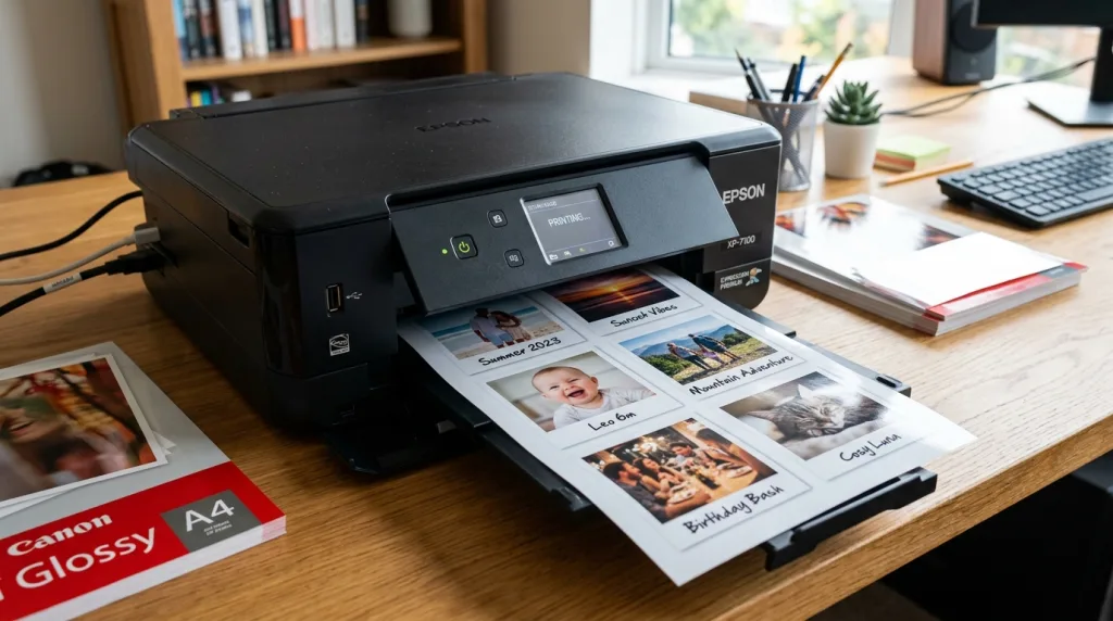 Creating DIY polaroid-style prints using a standard home inkjet printer and high-quality photo paper templates.