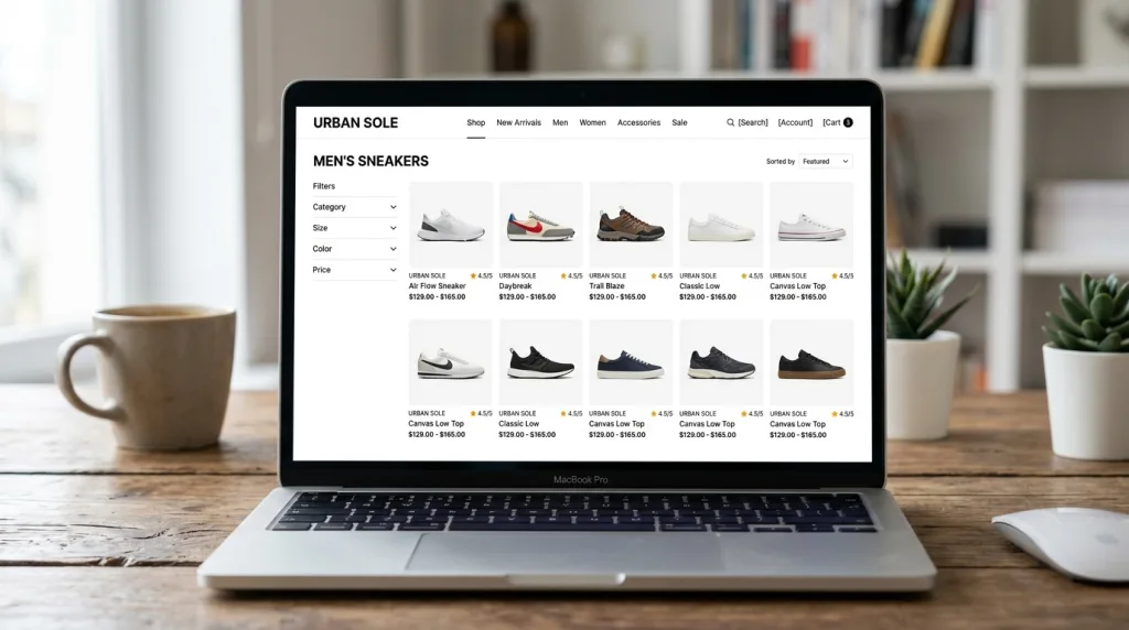 E-commerce website mockup showing consistent square product image sizes on a digital grid layout.