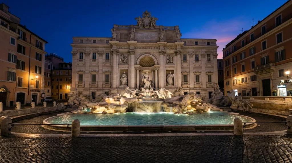 Famous historical landmark captured during blue hour twilight photography