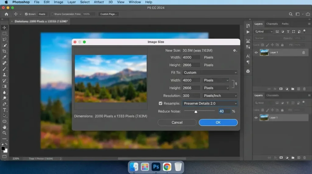 How to use Photoshop Image Size dialog to increase resolution