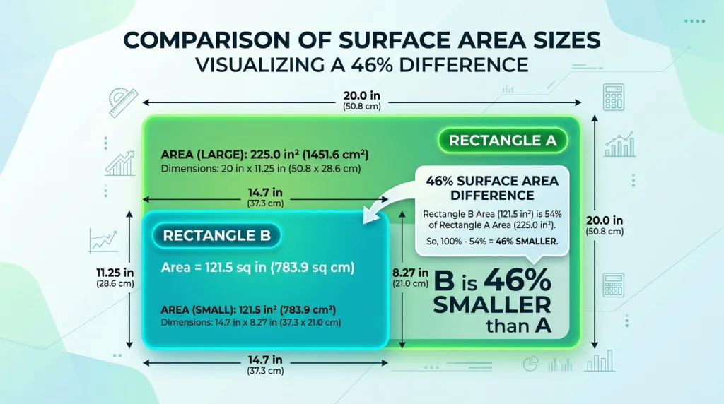 Infographic comparing dimensions and surface area of 4x6 vs 5x7 photo sizes