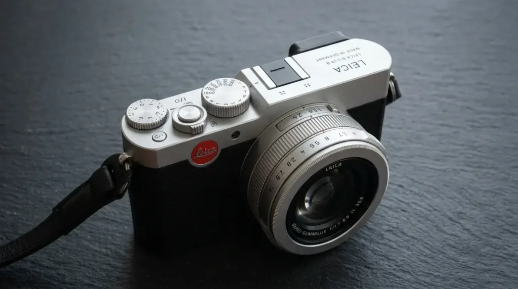 Luxury Leica D-Lux 8 compact camera featuring tactile manual dials and classic design.