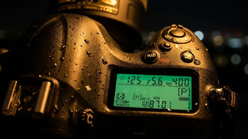 Nikon D4s illuminated top controls and LCD in low light