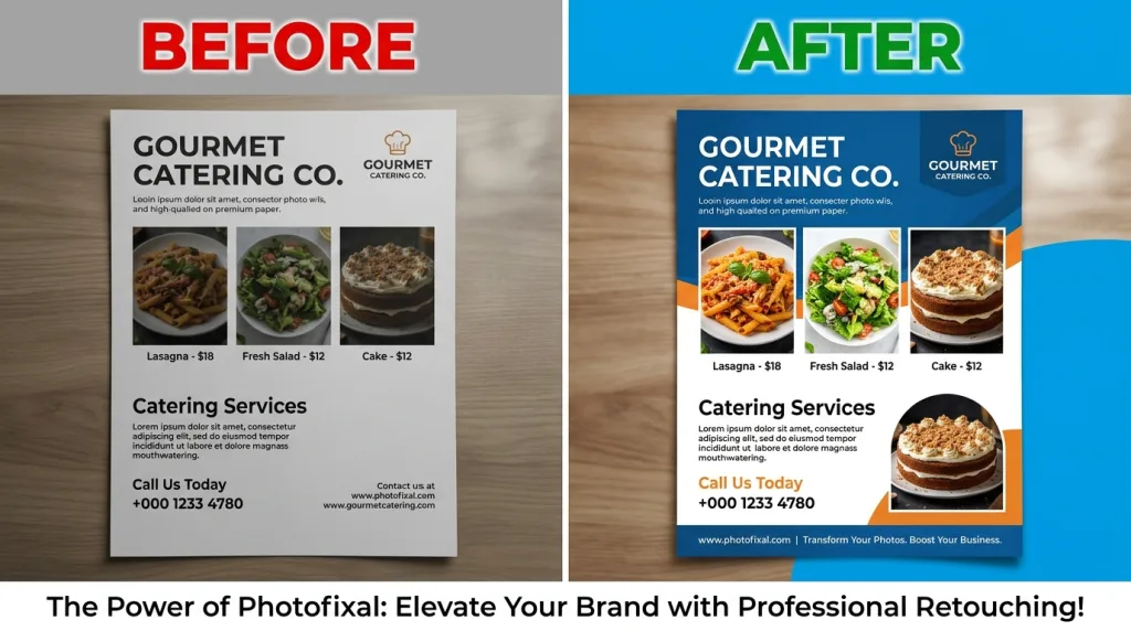 Professional photo retouching service by Photofixal for high-quality flyer designs