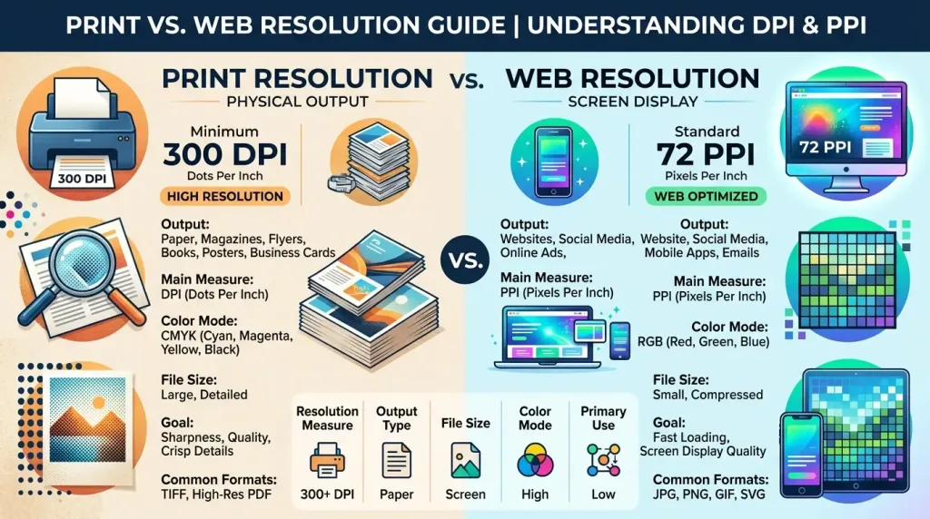 Recommended resolution settings for print vs web images