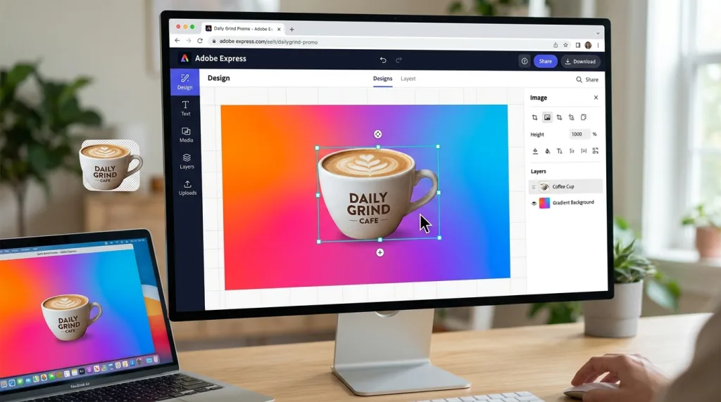 Replacing the original image background with a solid color or gradient in Adobe Express.