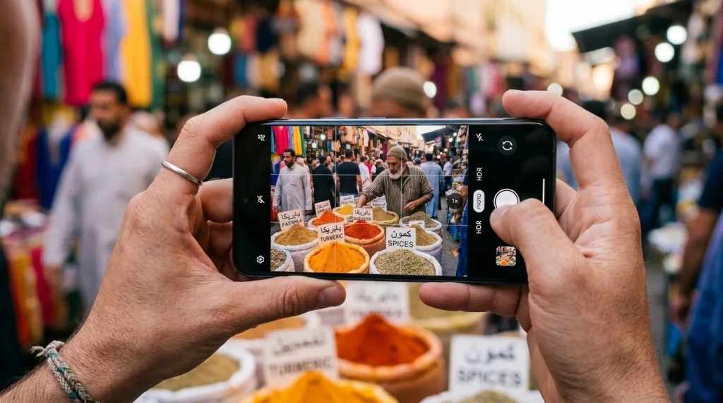 Taking professional street photography using a smartphone camera with grid lines