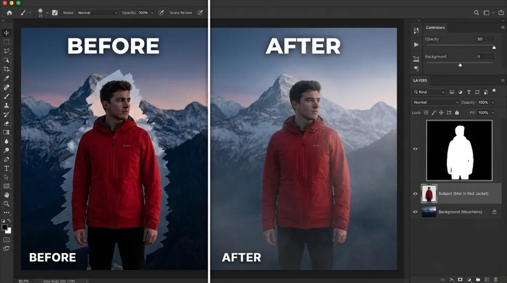 Using a layer mask in Photoshop to realistically blend two images together