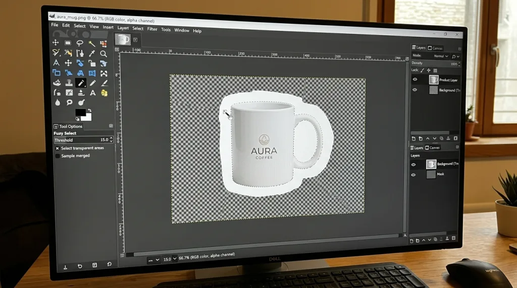 Using the Fuzzy Select Tool in GIMP to remove a solid background