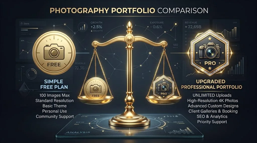 Graphic representation of free versus paid photo hosting feature benefits.
