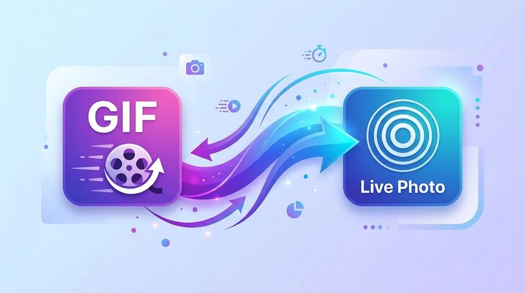 Diagram illustrating the conversion process from a animated GIF to a Live Photo format.