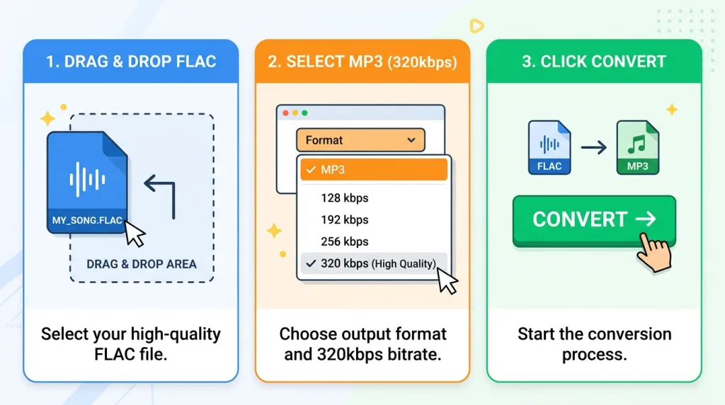step by step audio conversion guide from flac to mp3