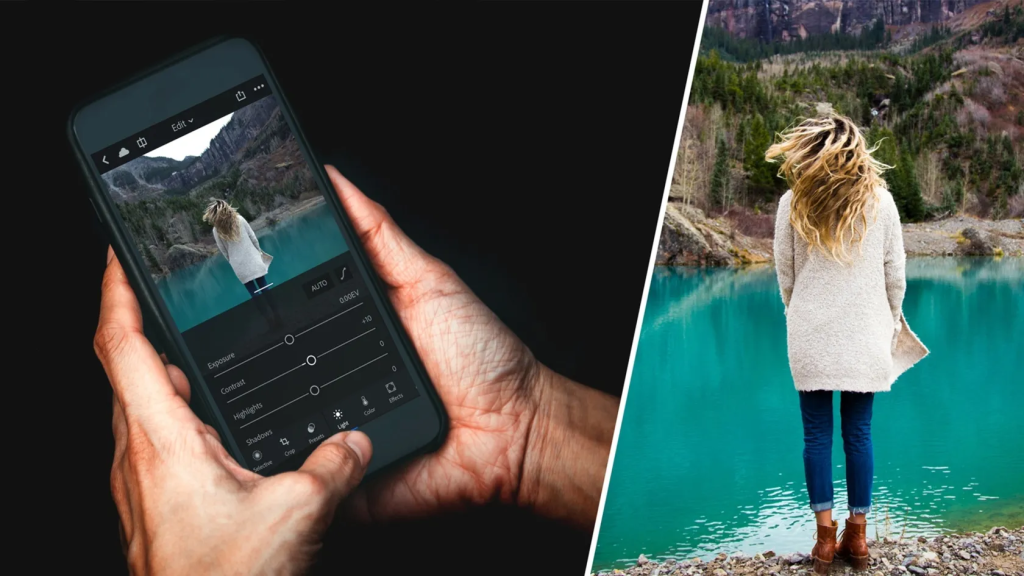 Adobe Lightroom Mobile editing panel on smartphone