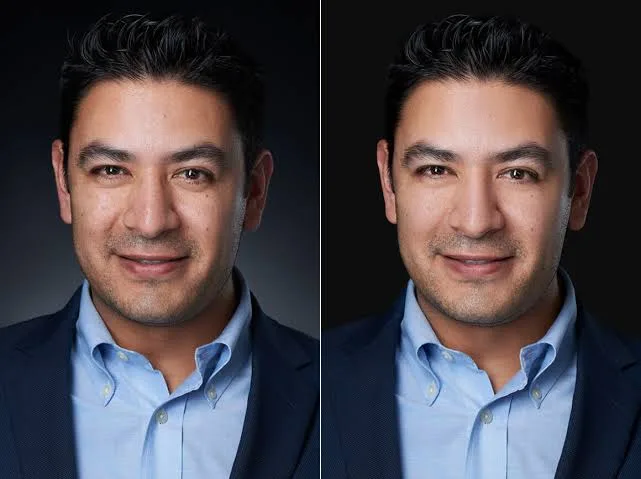 Before and after headshot retouching example
