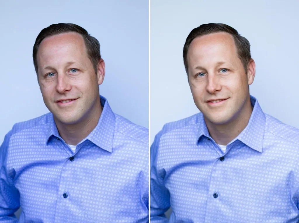 Portrait retouching before and after RAW edit