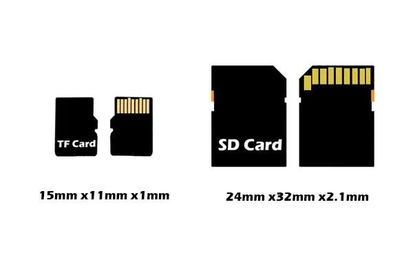 TF vs SD card visual comparison of dimensions