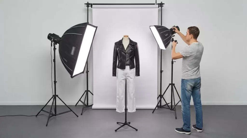 Ghost mannequin photography studio lighting setup