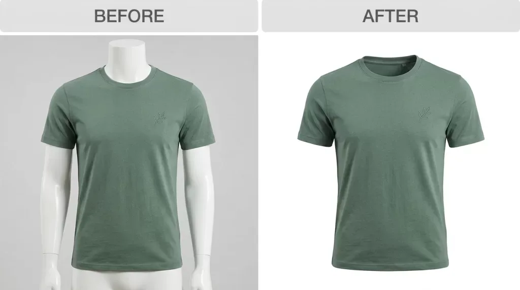 Neck joint apparel editing before and after